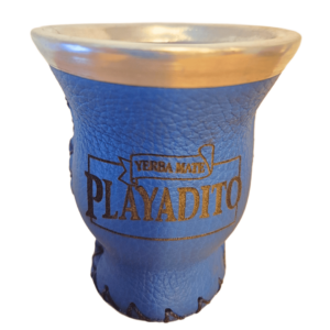 Naczynie Playadito, niebieskie, szkło i skóra.